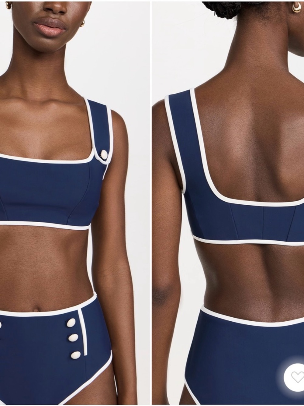 Simkhai Navy Blue Two-Piece High-Waist Bikini with White Trim